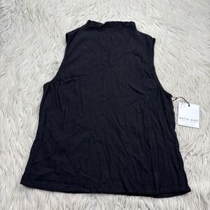 NWT Bella Dahl Women's S Black Textured Mock Neck Sleeveless Blouse Minimalist